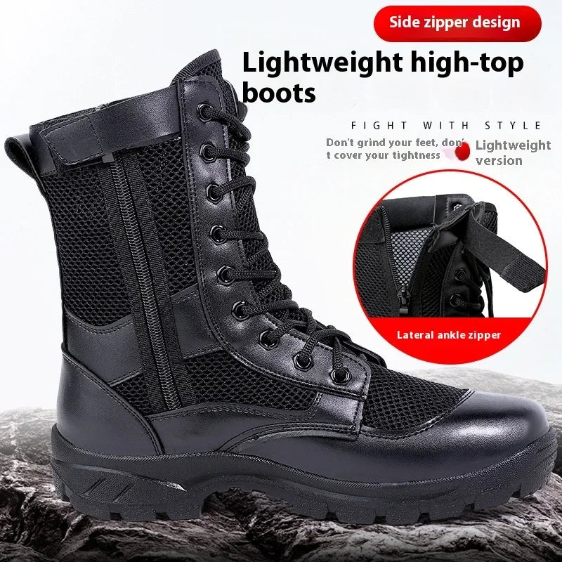 Summer ultra-light combat boots comfortable mesh shoes mountaineering boots men women high-top training boots security shoes
