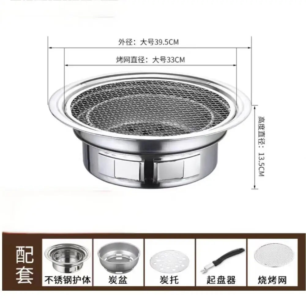 Japanese Korean Stainless Steel Hibachi BBQ Picnic Table Round Grill Outdoor & Indoor Barbecue Stove Cooker Portable