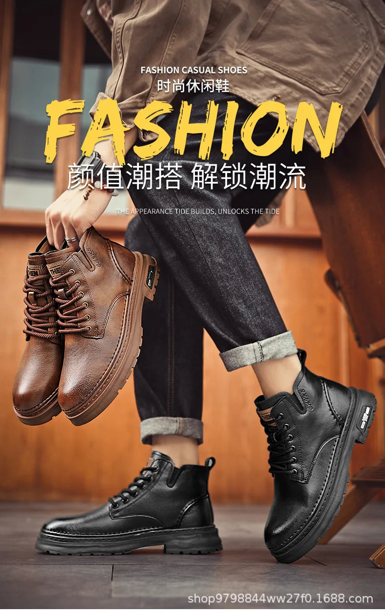 Luxury Men Ankle Boots Retro British High-top Men Boots Fashion High Quality Leather Shoes 2024 New Outdoor Men Motorcycle Boots