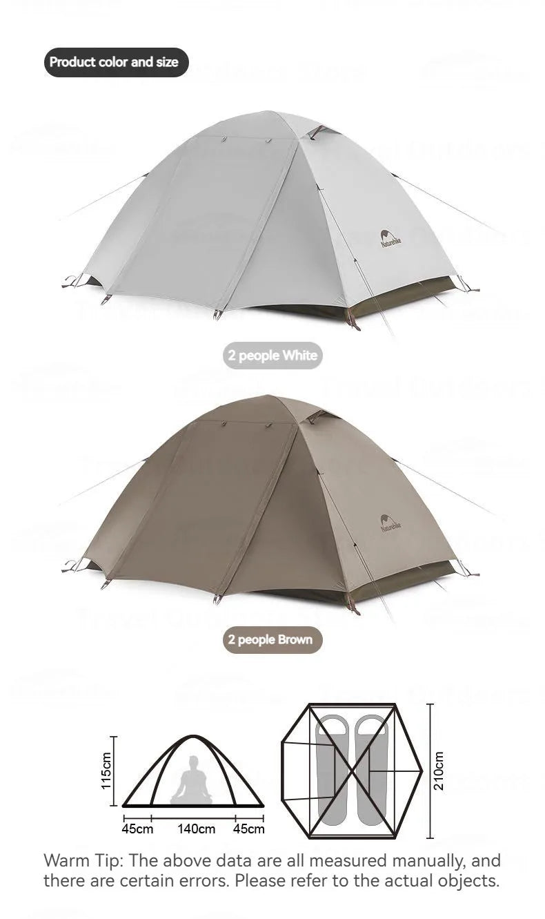Naturehike Ultralight Backpacking Tent Dome Shelter Tent for 2-3 Person Camping Hiking Trekking Double Layer Lightweight 2.5kg