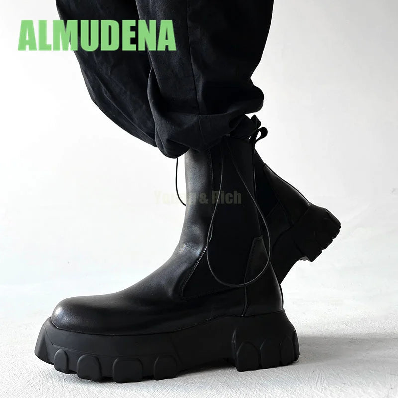 Thick Soled Chelsea Boots Men's Trendy High Top Boots Retro Handsome Motorcycle Boots Versatile Ankle Boots and Short Boots