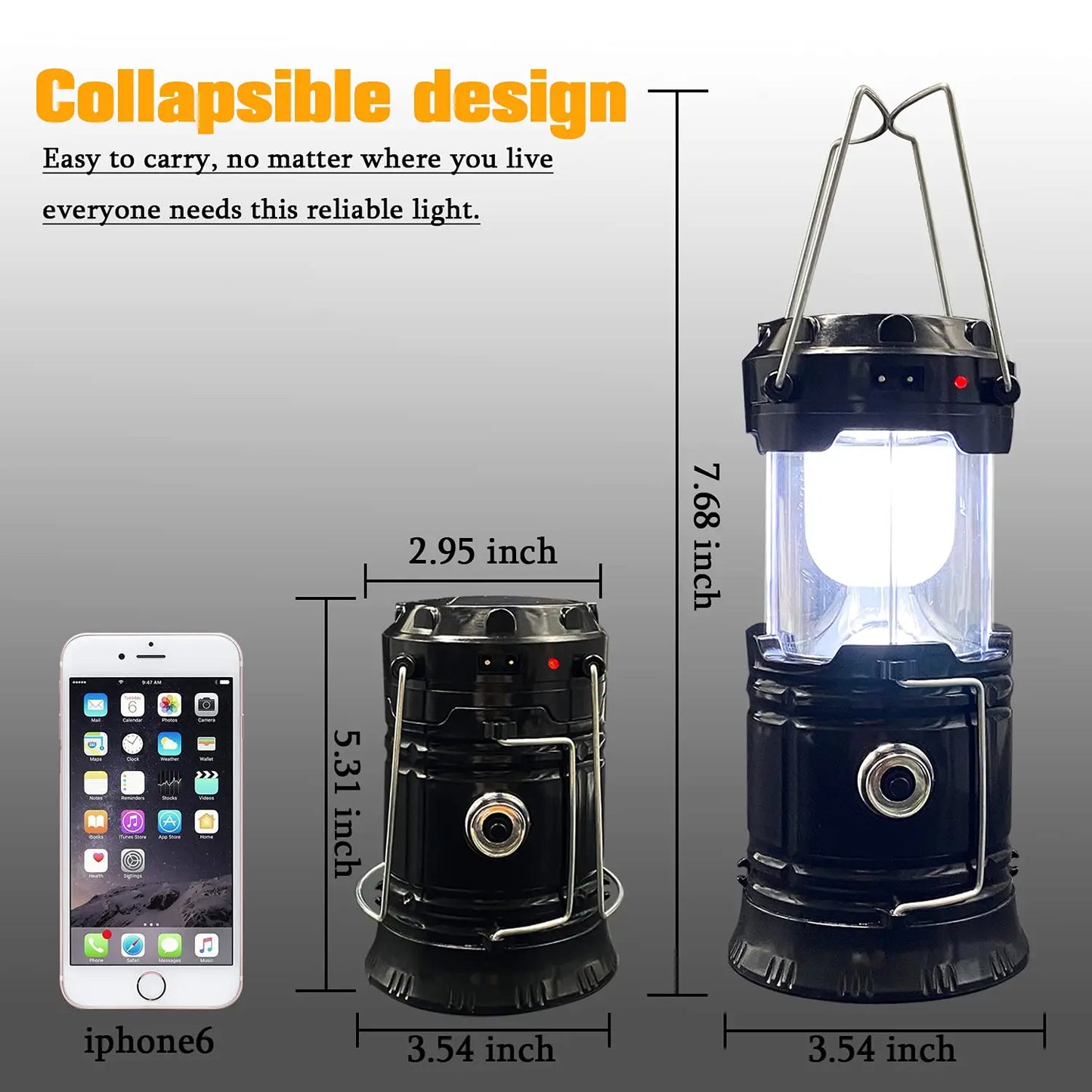 Solar Camping Lantern Collapsible LED Solar USB Rechargeable Lantern Flashlight Emergency Hanging Lights for Outdoor Camping