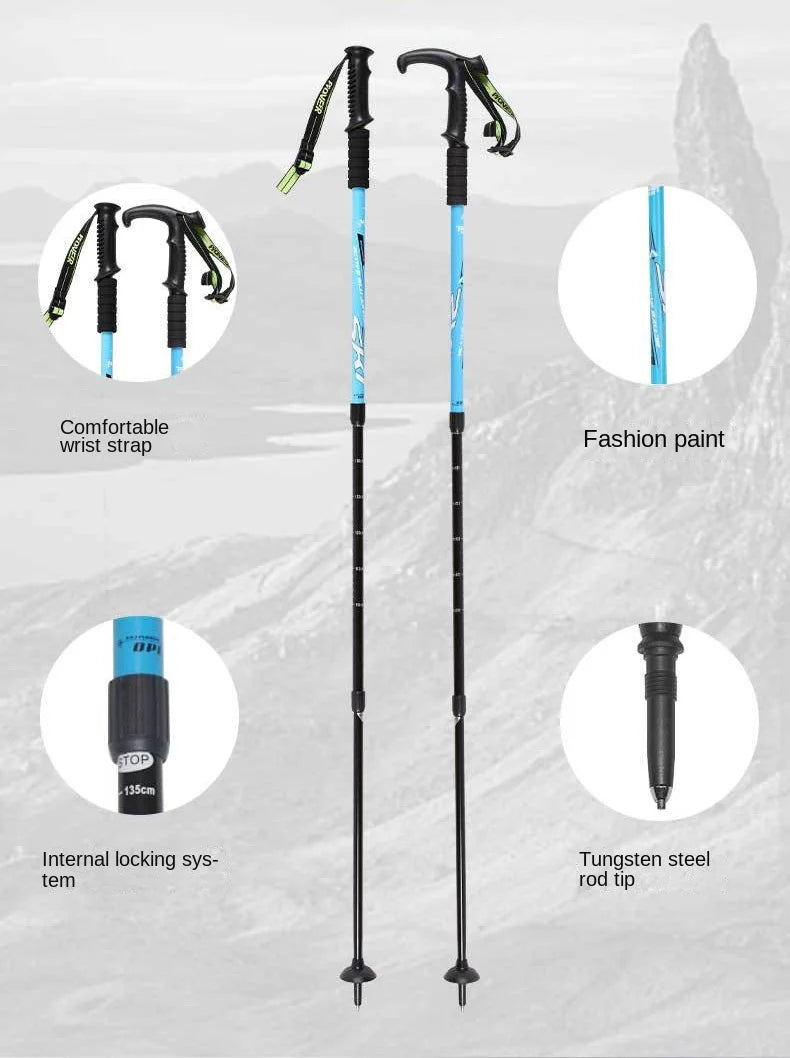 1PCS Ultralight Folding Multifunction Trekking Pole Portable Anti Shock Alpenstock Snow Walking Stick Outdoor Climbing Hiking