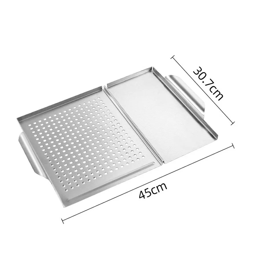 Stainless Steel Griddle Grill Pan 2-in-1 Stove Top Grill Plate Grilled Pan Vegetable Plate Grill Barbecue Trays Outdoor Grilling