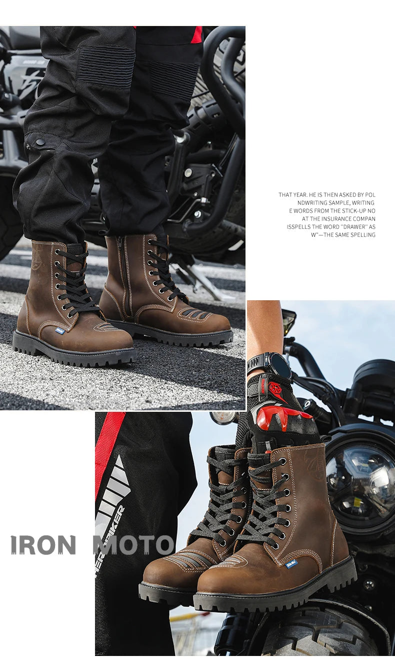 Motorcycle Shoes Men motocross Cruiser Boots Leather Adventure Low Boots Portland Shoes Cowhide Worker Boots for Autumn & Winter