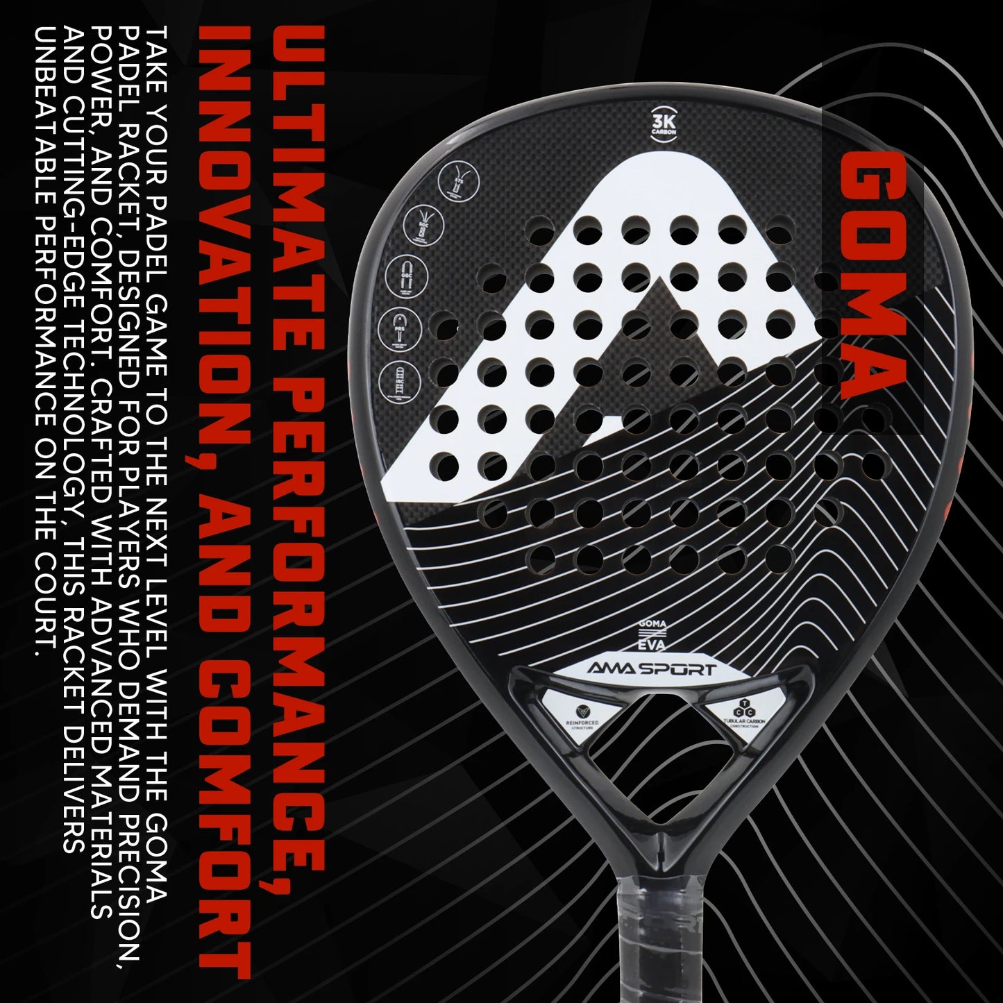 AMASPORT Padel Tennis Racquets Full Carbon Fiber Rough Surface High Quality Padel Rackets Provides A Great Hitting Experience
