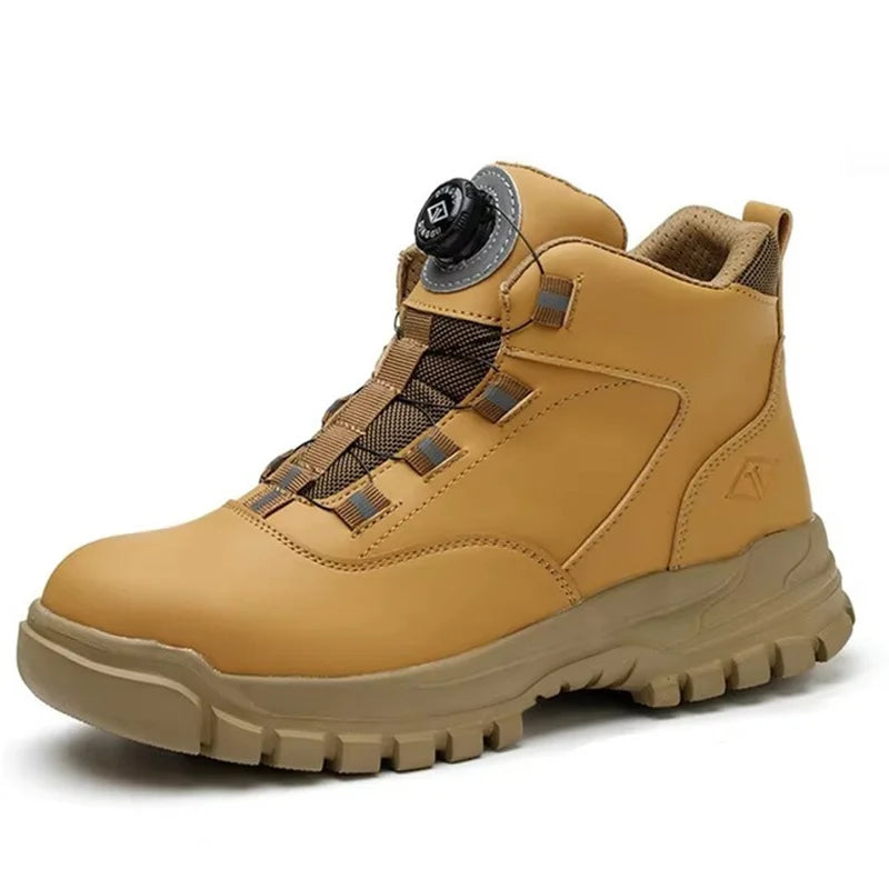 Rotating Buttons Work Boots Men Steel Toe Shoes Safety Boots Puncture-Proof Protective Shoes Waterproof Indestructible Shoes New