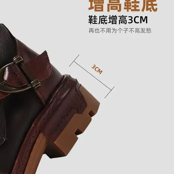 2025 Retro Men's Motorcycle Leather Boots British Style Round Head High Top Shoes Casual Platform Boots Moto Street Gear