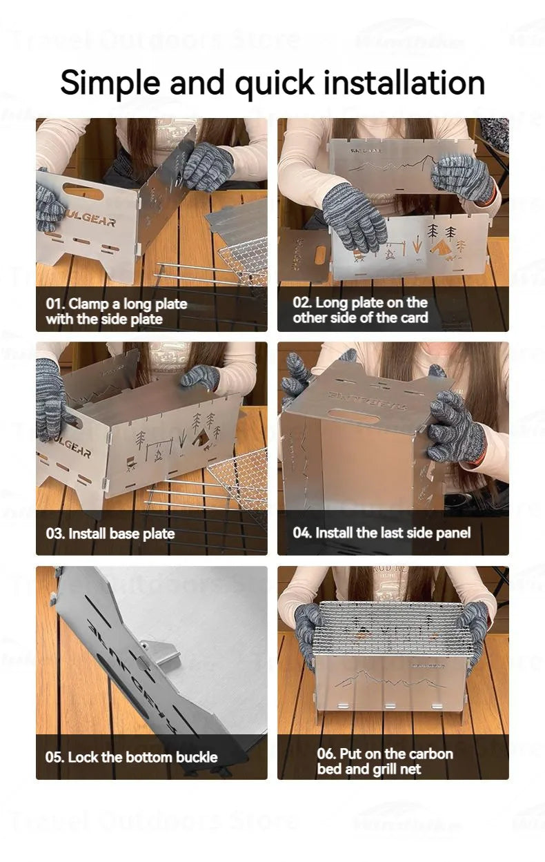 3F UL GEAR Camping Folding Firewood Stove All-In-One Style Tabletop BBQ Furnace 2.2kg Ultralight Outdoor Cooking Equipment Oven