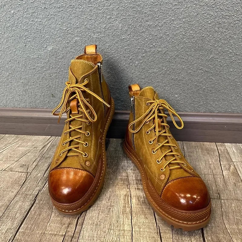 Retro Uglybros Motorcycle Boots Cowhide Canvas Shoes Ankle Protect Motorbike Zapatone British Style Botas For Harley For TRIUMPH