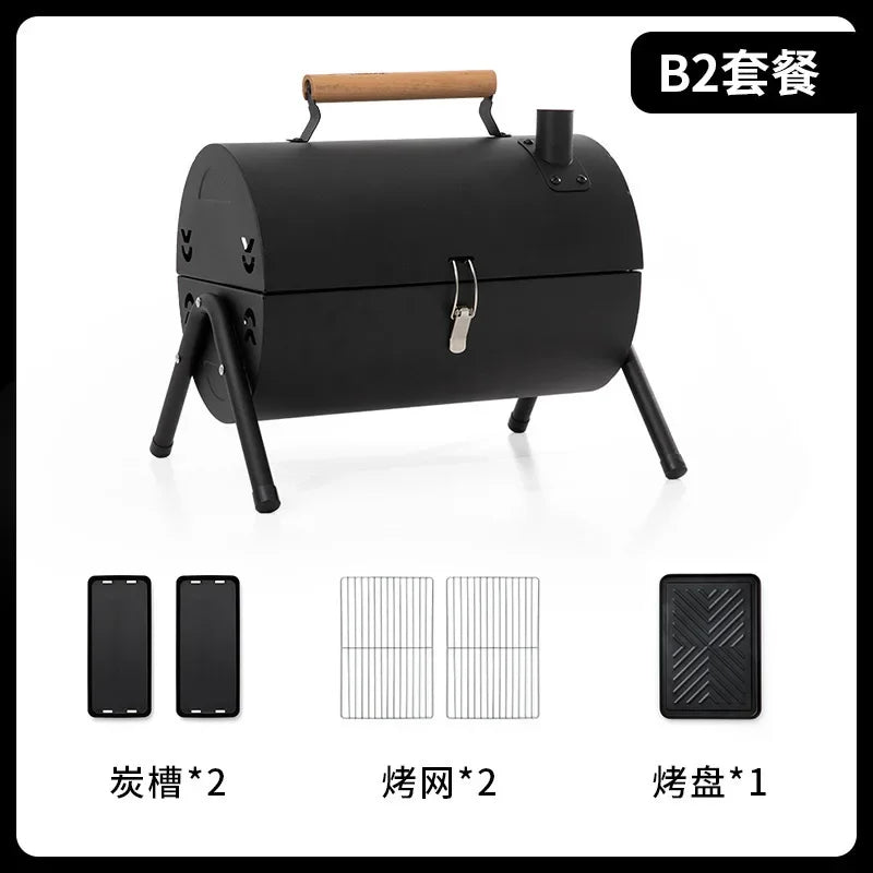 Multifunction  Portable Dual Purpose BBQ Grill Heating Stoves Camping Barbecue Grill Rack Net Firewood Stove Ironwork BBQ Grill