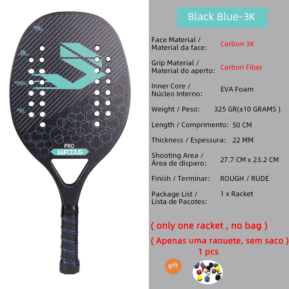 New 18K 12K 3K Full Carbon and Glass Fiber Beach Tennis Racket Matte Face Tennis Racquet