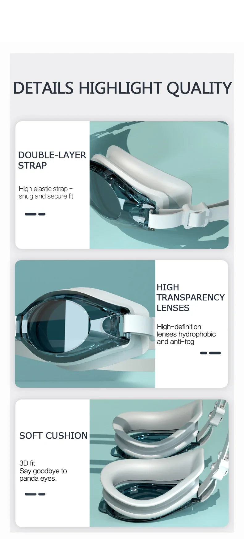 High Definition Anti Fog Swimming Goggles with Comfortable Silicone Seal Includes Swim Cap and Storage Box