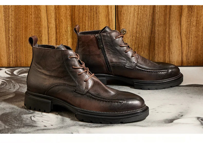 Men Shoes Leather Retro Men Boots Leather Ankle Boots Motorcycle Boots Cowboy Boots Show Bar Fashion Combat Boots