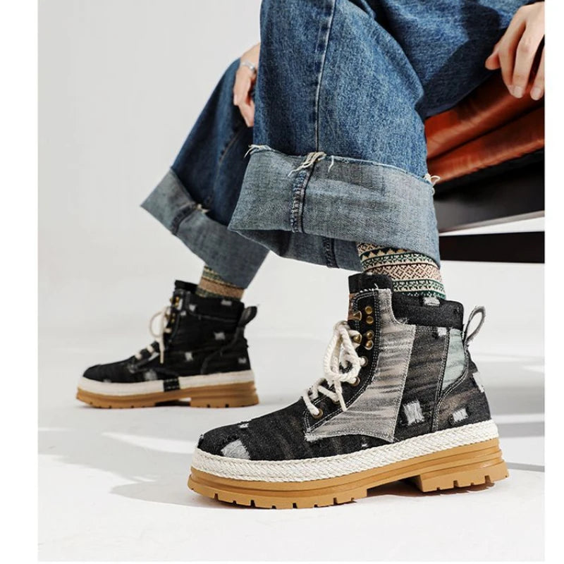 Motorcycle Riding Shoes Casual Commuter Boots Protective Fall Resistant Wear Boots Four Seasons Riding Shoes Denim Casual Shoes