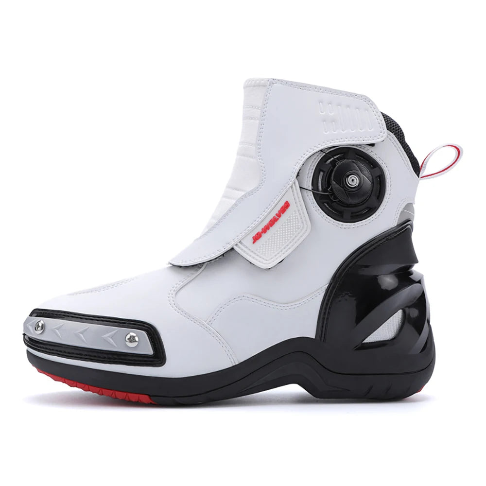 Motorcycle Boots Man Waterproof Studded Boots Hook and Loop Fasteners Wear-Resistant Motorcycle Shoes Anti-Slip Anti-Fall