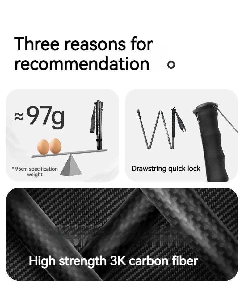 Naturehike 3K Carbon Fiber Collapsible Telescopic Sticks Trekking Pole Folding Portable Walking Stick Staff for Hiking Climbing