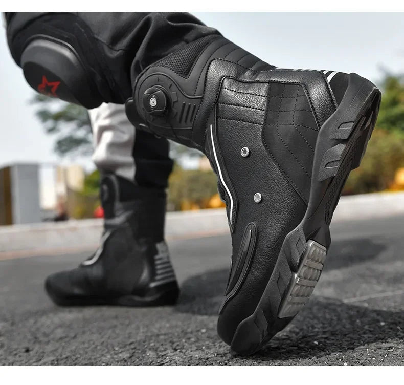 Motorcycle  Ankle Boots Racing Shoes Men Riding Durable Anti-Slip Grip Anti-kick protection Quick Lock moto Equipment Motorbike