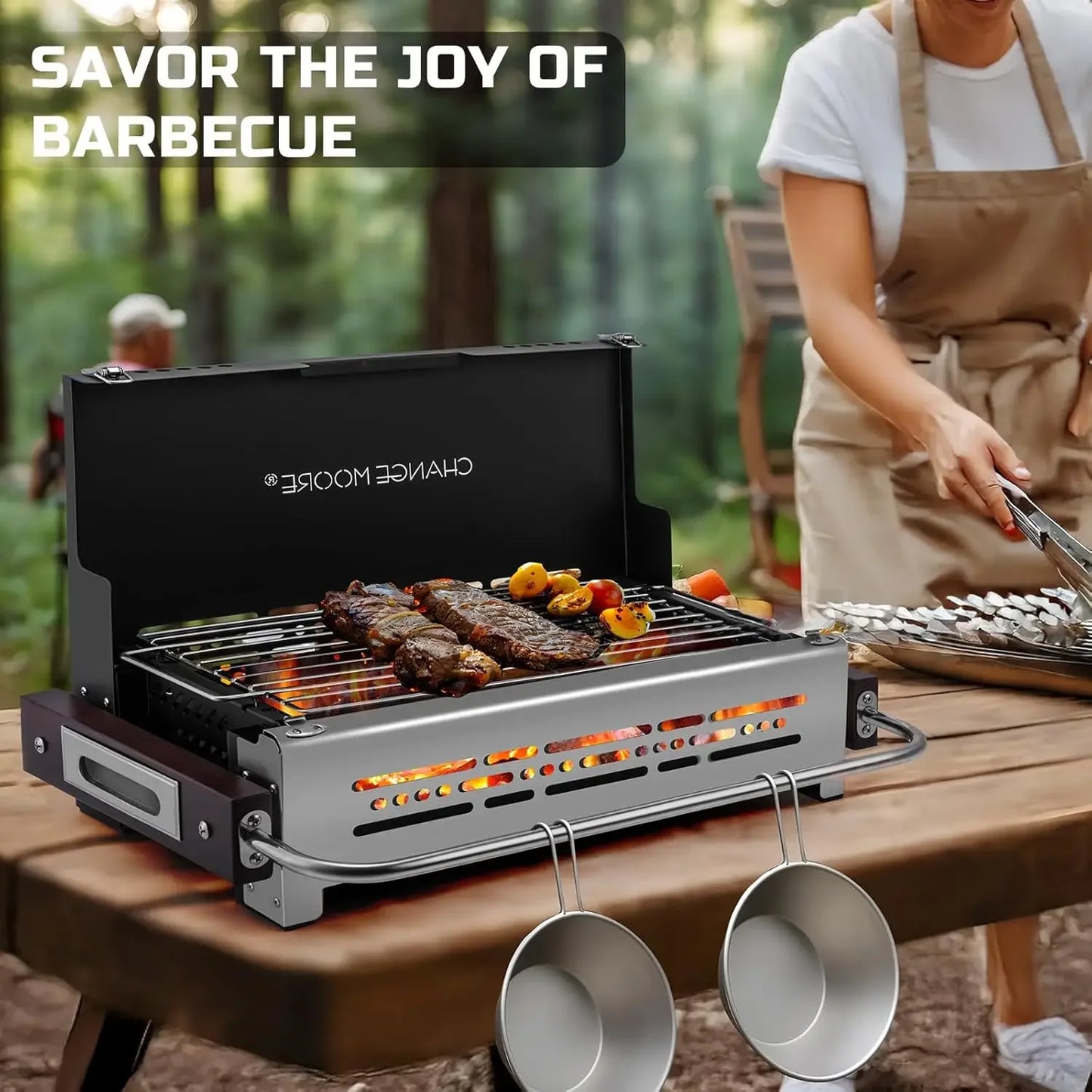 CHANGEMOORE Outdoor Camping Stove 304Stainlee Steel BBQ Grill Portable with Heat-Resistant Handles Camping Garden Picnic Outdoor