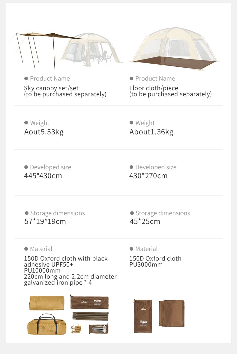 Naturehike Outdoor 4-6 Person Camping Dune 10.9 Tent One Bedroom One Living Room Hiking Tent 75D Nylon Camping Tents Canopy