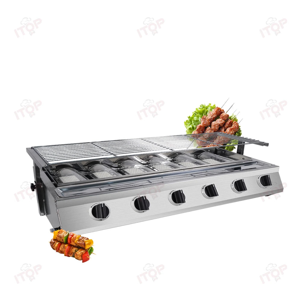 6 Burner Tabletop Barbecue Grill Smokeless Bbq Gas Grill Stainless Steel Automatic Barbecue Grill Machine