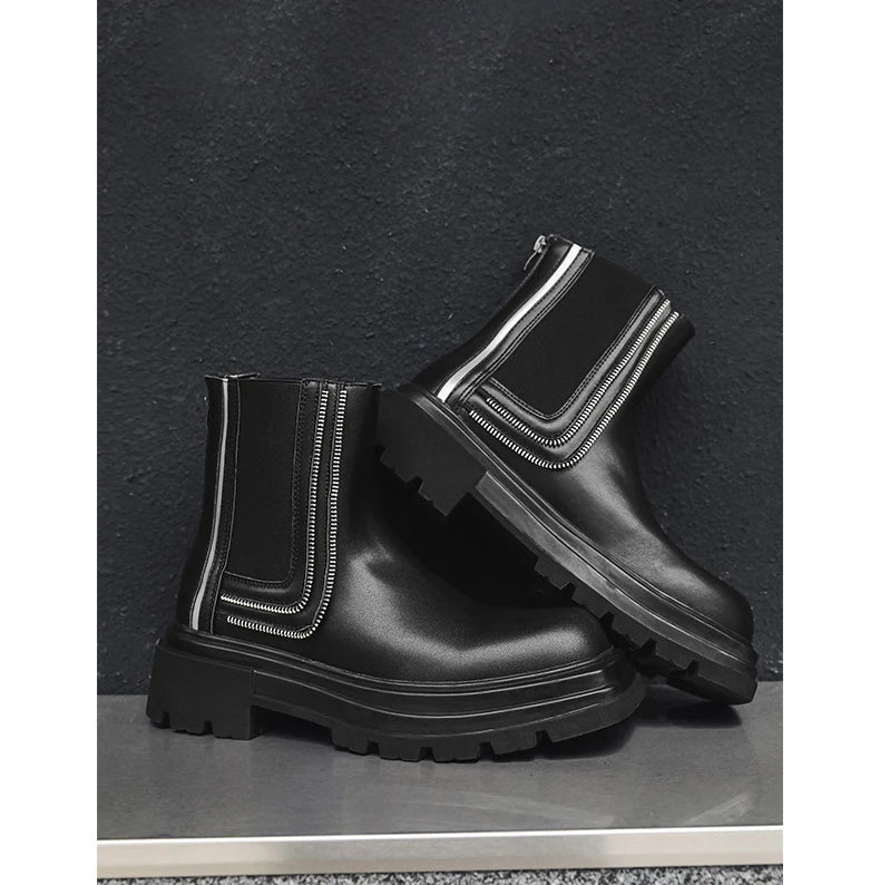 men's fashion punk rock high chelsea boots designer platform shoes cowboy original leather boot square toe long motorcycle botas