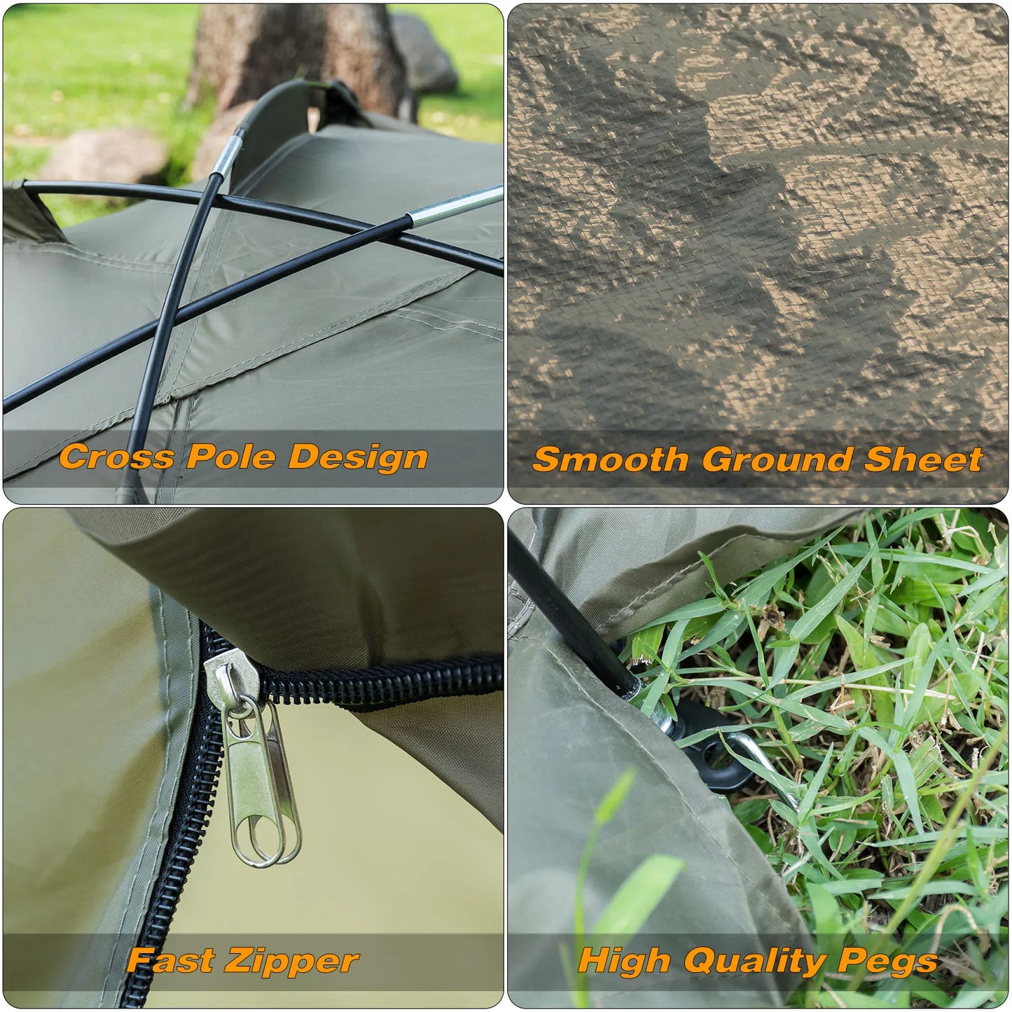 1-2 Person Carp Fishing Bivvy Shelter Tent for Outdoor Camping Hunting Travel Adventure Quick Erect Waterproof Rainproof Green