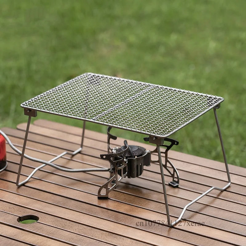 Outdoor Pure Titanium Grill Camping Table Portable Lightweight Net BBQ Wire Mesh Grate Mini Foldable Cooking Pot Rack