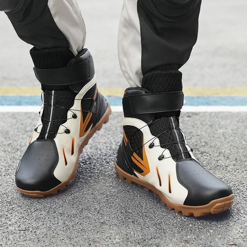 Summer Retro Mountain Off-road Motorcycle Riding Boots Men Motorbike Motocross Cycling Shoes With Gear Shift Pad Rubber Sole