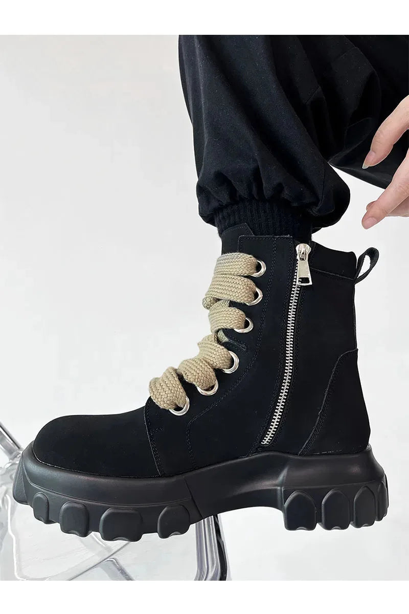 Autumn Motorcycle men Ankle Boots Street Goth Platform Rock Chunky Heels Punk Designer Shoes Knight Short Boots Woman Winter