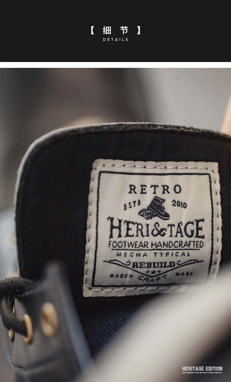 Maden Men's Handmade Cowboy Boots Black Motorcycle Boot British Split Leather TPR Sole Work Safety Boot Mid Outside Shoes