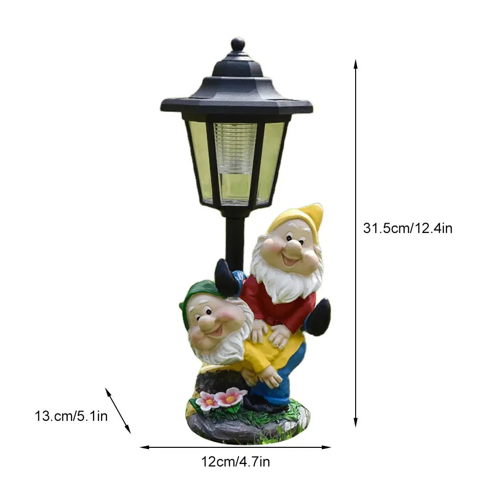 Solar Hexagonal Garden Lamp Resin Cute Figurine Light Animal/ Child/ Gnome Decorative Lamp Lawn Courtyard Garden Decoration