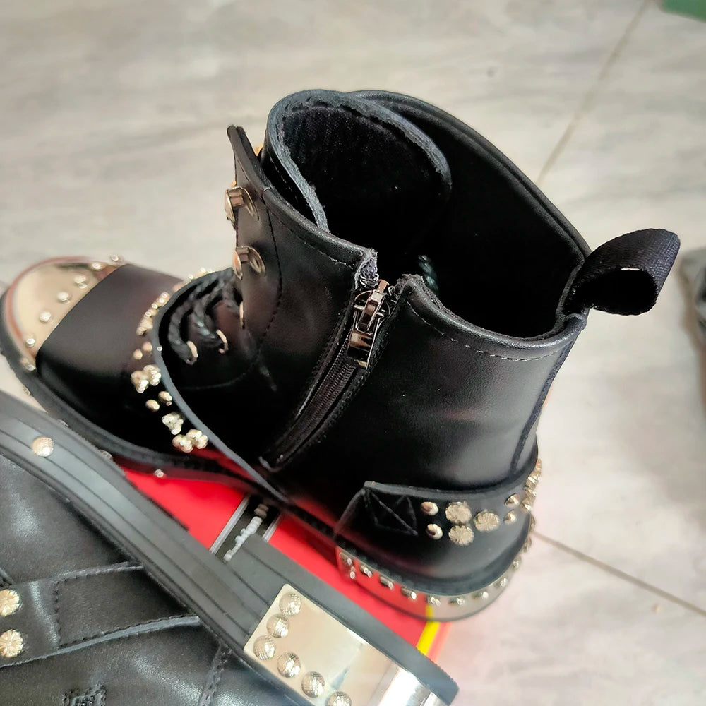 New high quality heavy metal men's fashion motorcycle casual popular ankle boots Autumn winter luxury tall boots pocket boots A6