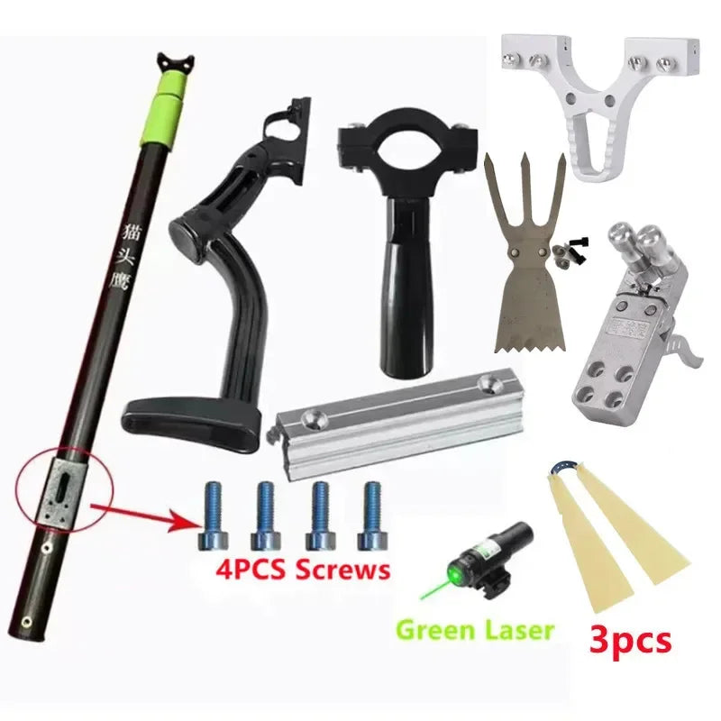 Multifunction Long Rod Slingshot Hunting Bow Catapult Precisional Outdoor Laser Aiming Shooting Equipment Sling Accessories Set