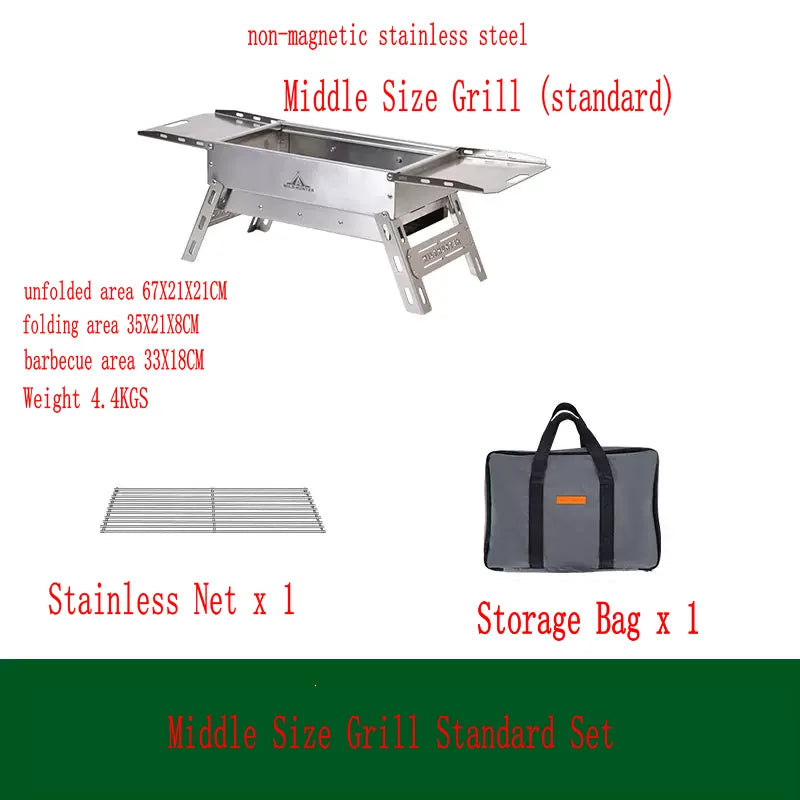 Portable Outdoor Folding BBQ Stainless Steel Charcoal Barbecue Grill for Camping and Picnics