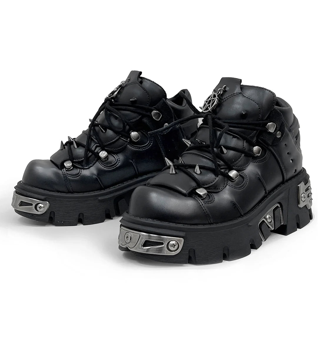 Fashion Men's Genuine Leather Motorcycle Boots,Retro Goth Punk Metal rivet Rock Skull Ankle Boots,Women Platform Work Shoes 48