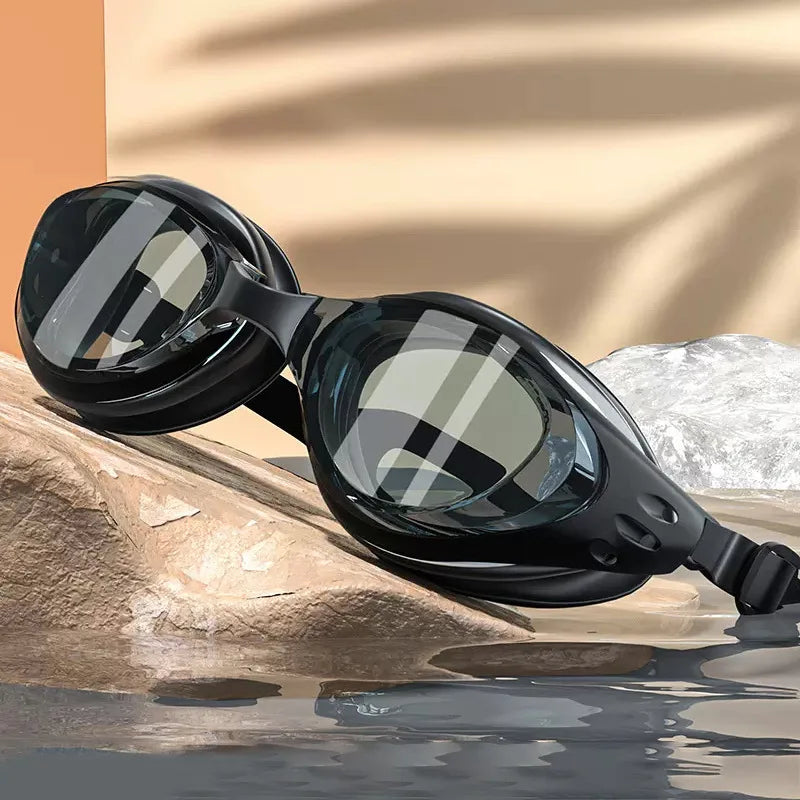 Custom Myopia Prescription Swim Goggles for Adult Kids, Anti-Fog,Left/Right Different  Power (-6.0 to Plano),  Adjustable Strap