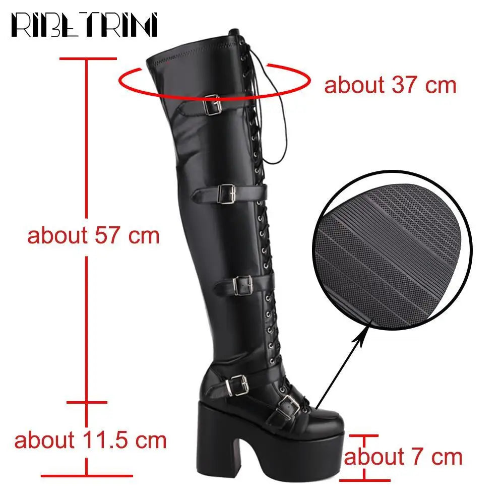 Punk Goth Women Motorcycle Boots Block High Heels Platform Shoes  Woman 2024 New Brand Luxury Fashion Design Cool Street Boots