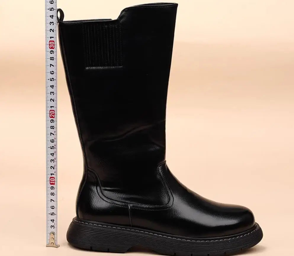 Size 38-43 Top Quality Mid Calf Punk Style Motorcycle Riding Boots Men Shoes Fall Winter Flat Heels Long Boots Male