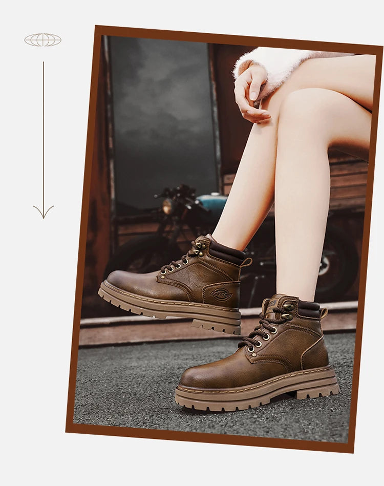 High Top Boots Men's Leather Shoes Fashion Motorcycle Ankle Boots for Men Winter Boots Man All-match Shoes Lace-Up Botas Hombre