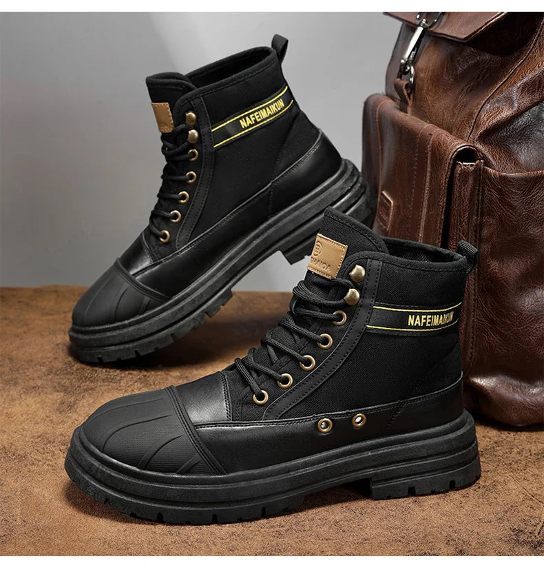 Luxury Men's High Top Ankle Boots Winter Motorcycle Boots Men Platform Safety Shoes Sneakers Work Boots for Men Tooling Booties