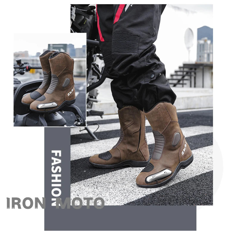 Motorcycle Shoes Full Leather Motocross Boots with Shifter Guard Cafe Boots Enduro Boots for Touring&hiking Moto Protection Gear