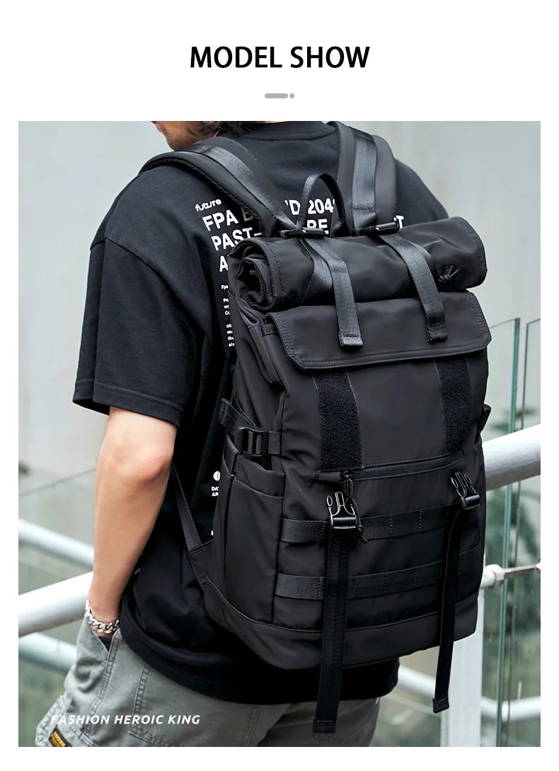 Roll Top Backpack for Men, Water Resistant Expandable, 17.3 inch Laptop Backpack for Commute Travel, 40 Max Liter Rucksack