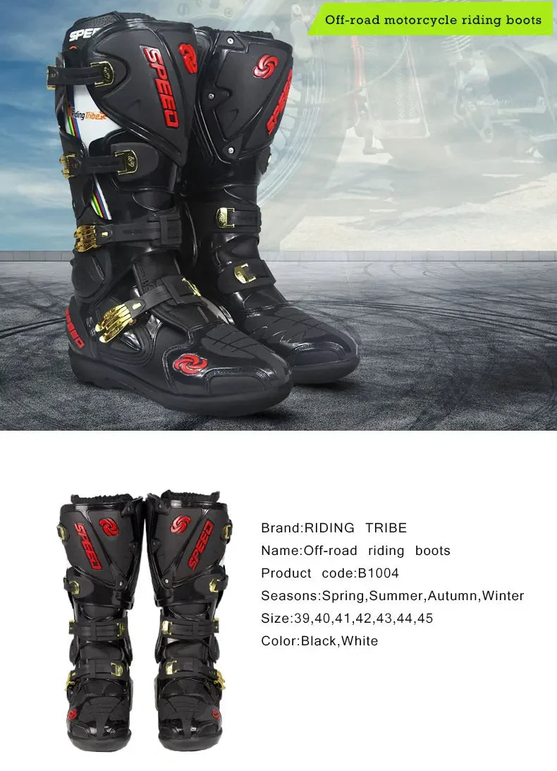 Riding Trider 100% NEW Motorcycle Boots Motocross Leather Long knee-high Shoes white black moto GP dirty bike SIZE 10-45 B1004