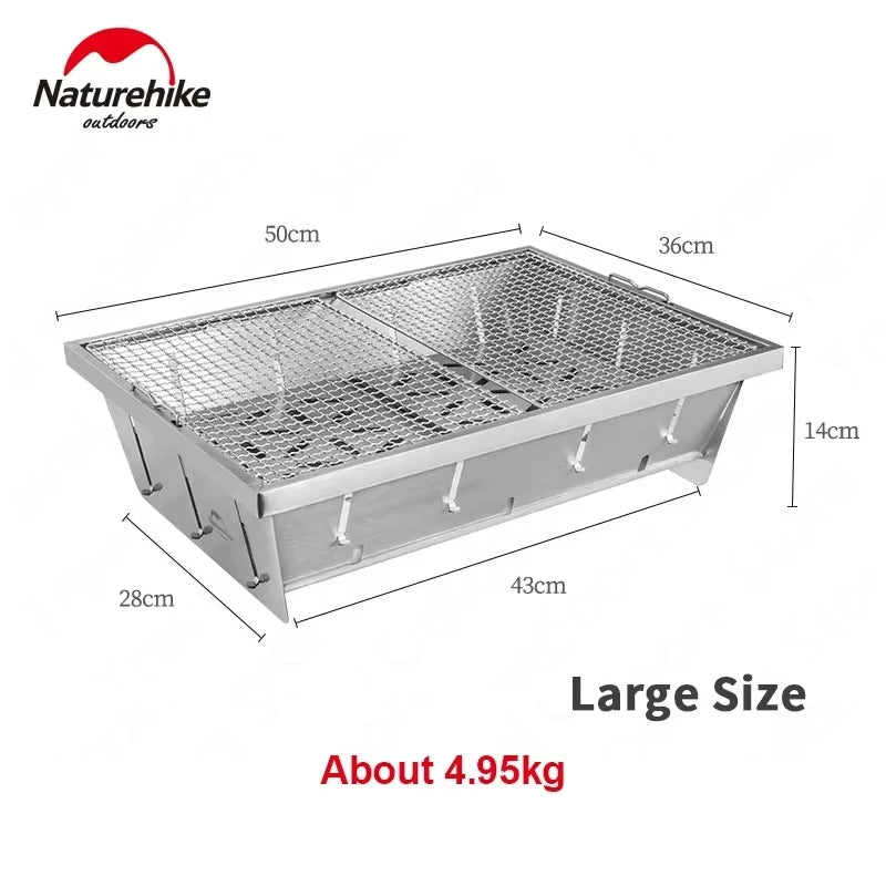Naturehike Charcoal Grill Outdoor Barbecue Stove Cookware Firewood Heater Camping Accessories Portable Stainless Steel Burner