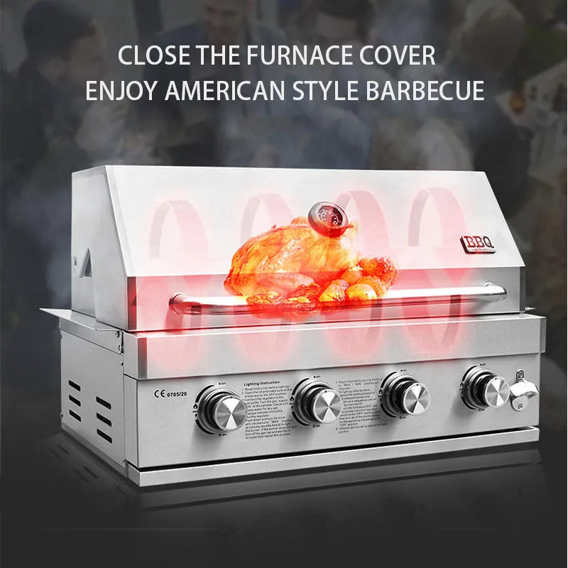 2025 Newest 304 Stainless Steel Built-in Courtyard Grill Gas Charcoal Dual Fuel Smoker BBQ Grill