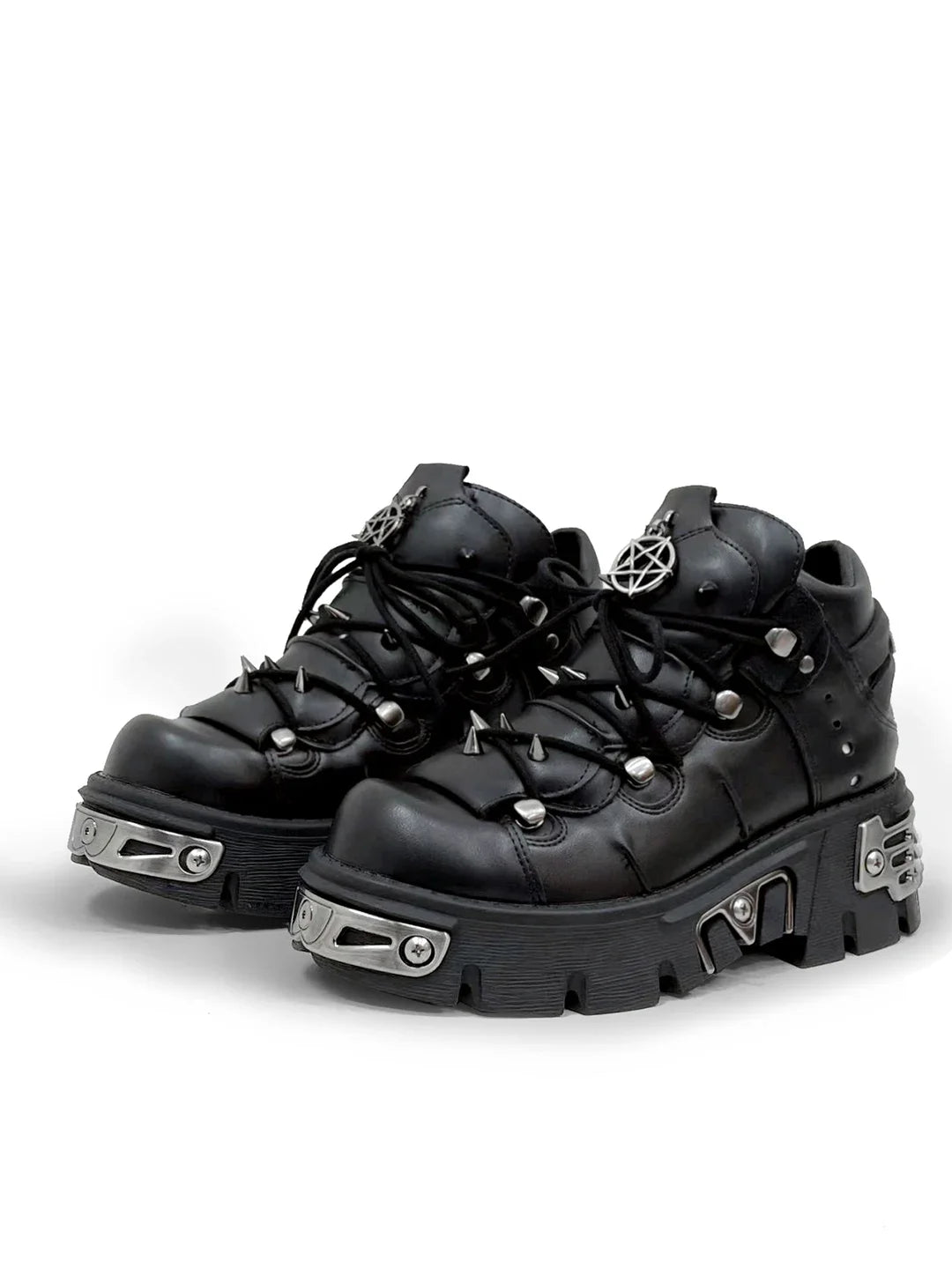 Fashion Men's Genuine Leather Motorcycle Boots,Retro Goth Punk Metal rivet Rock Skull Ankle Boots,Women Platform Work Shoes 48