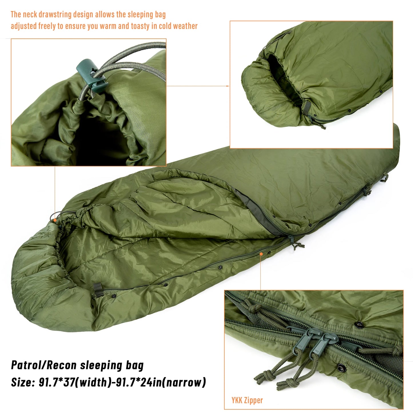 Akmax 4-Piece Military Modular Sleeping Bag System -40℃ Extreme Cold Waterproof Bivy Cover 4 Season Camping Survival Gear