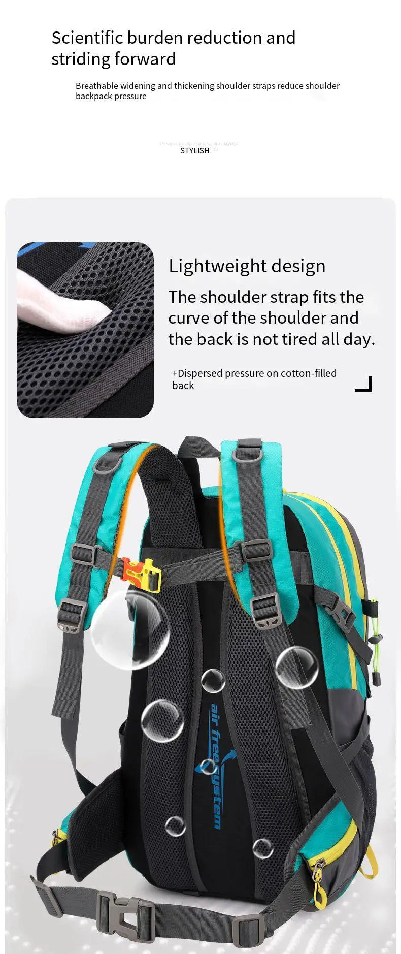 Men Women Outdoor Camping Travel Backpack 40L Water Repellent Climbing Hiking Laptop Daypack Trekking Reflective Strip Back Bags