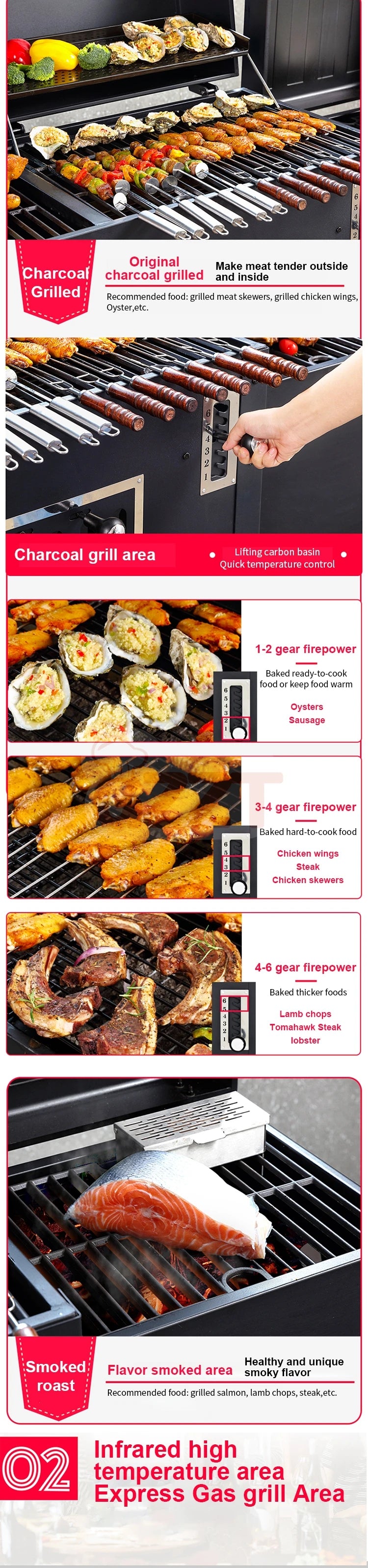 IT-4518S Gas Charcoal Combo Combination Hybrid Gas BBQ Barbecue Grills with Infrared burner Outdoor Kitchen Cooking Equipment